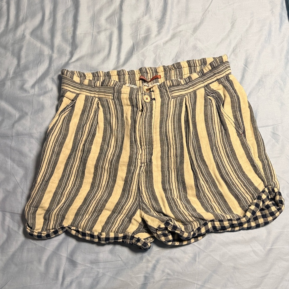 Pilcro Blue and Cream Striped High-Waist Shorts, sz 31”
